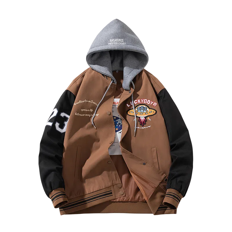 Suhang Flocked Embroidery Hoodie Jacket