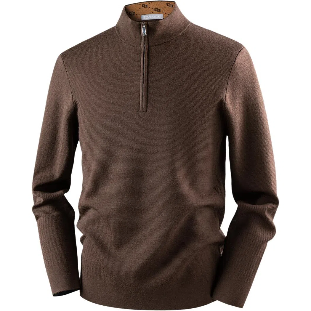 红豆 全羊毛精纺可机洗羊毛衫秋冬半高领毛衣打底衫半拉链上衣针织衫 男款