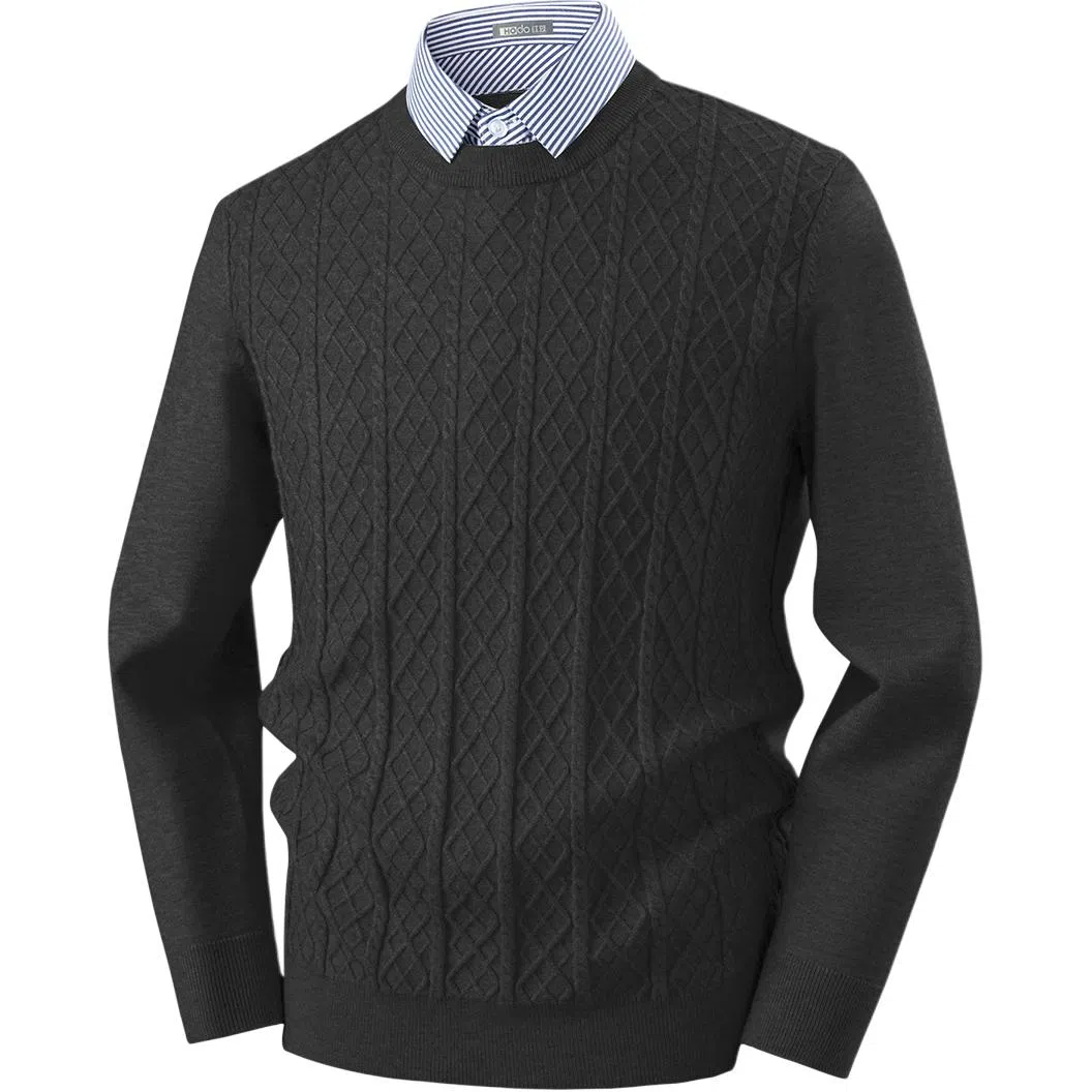 红豆 高克重假两件高档提花衬衫领保暖厚毛衣柔软打底衫上衣针织衫 男款