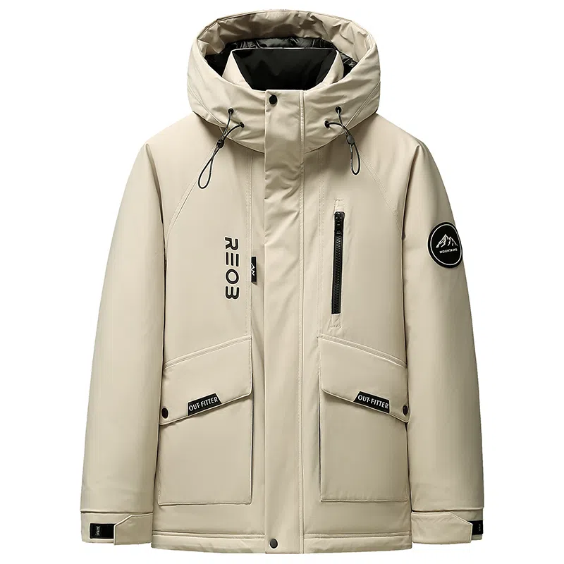 鸭鸭 山系户外风 登山休闲工装情侣宽松保暖外套加厚防寒连帽羽绒服 男女同款