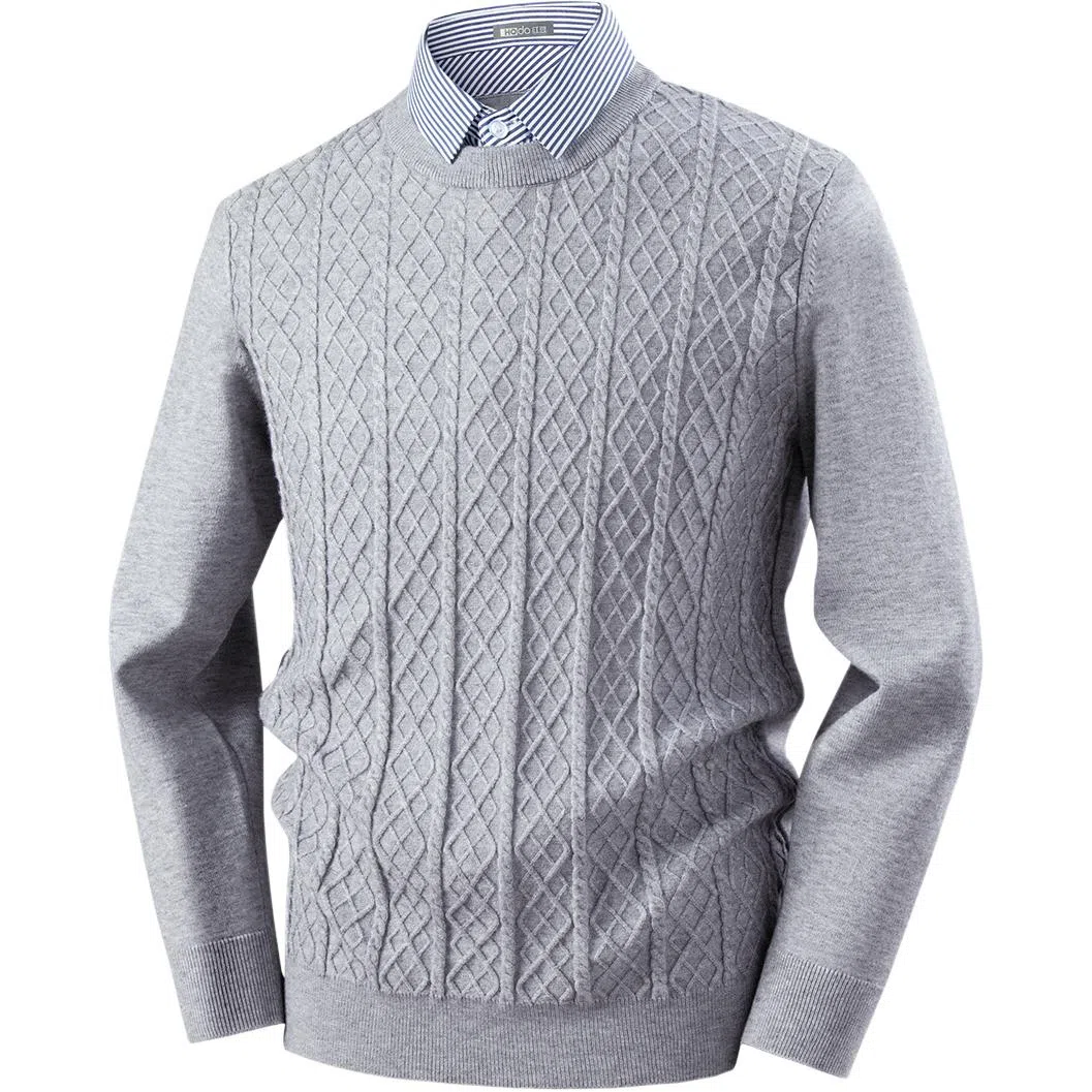 红豆 高克重假两件高档提花衬衫领保暖厚毛衣柔软打底衫上衣针织衫 男款