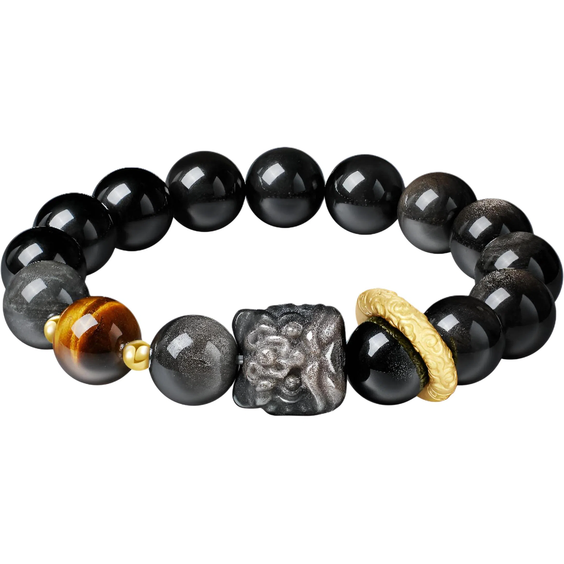 【999足银】 央创时尚 中国黄金 新中式祥瑞醒狮跑环单圈 八方来财 平安吉祥水逆散退 上岸转运旺事业#好运天然 黑曜石 手串 男女同款情侣款