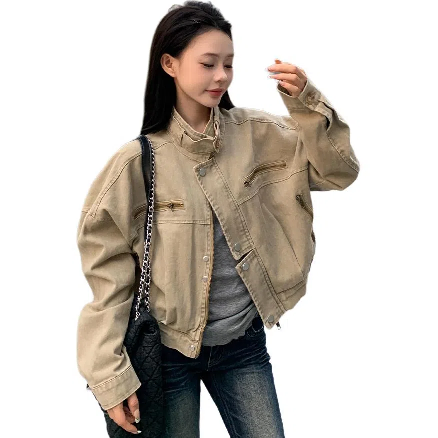 桴生 美式特调工装风早秋立领短款显瘦夹克 女款