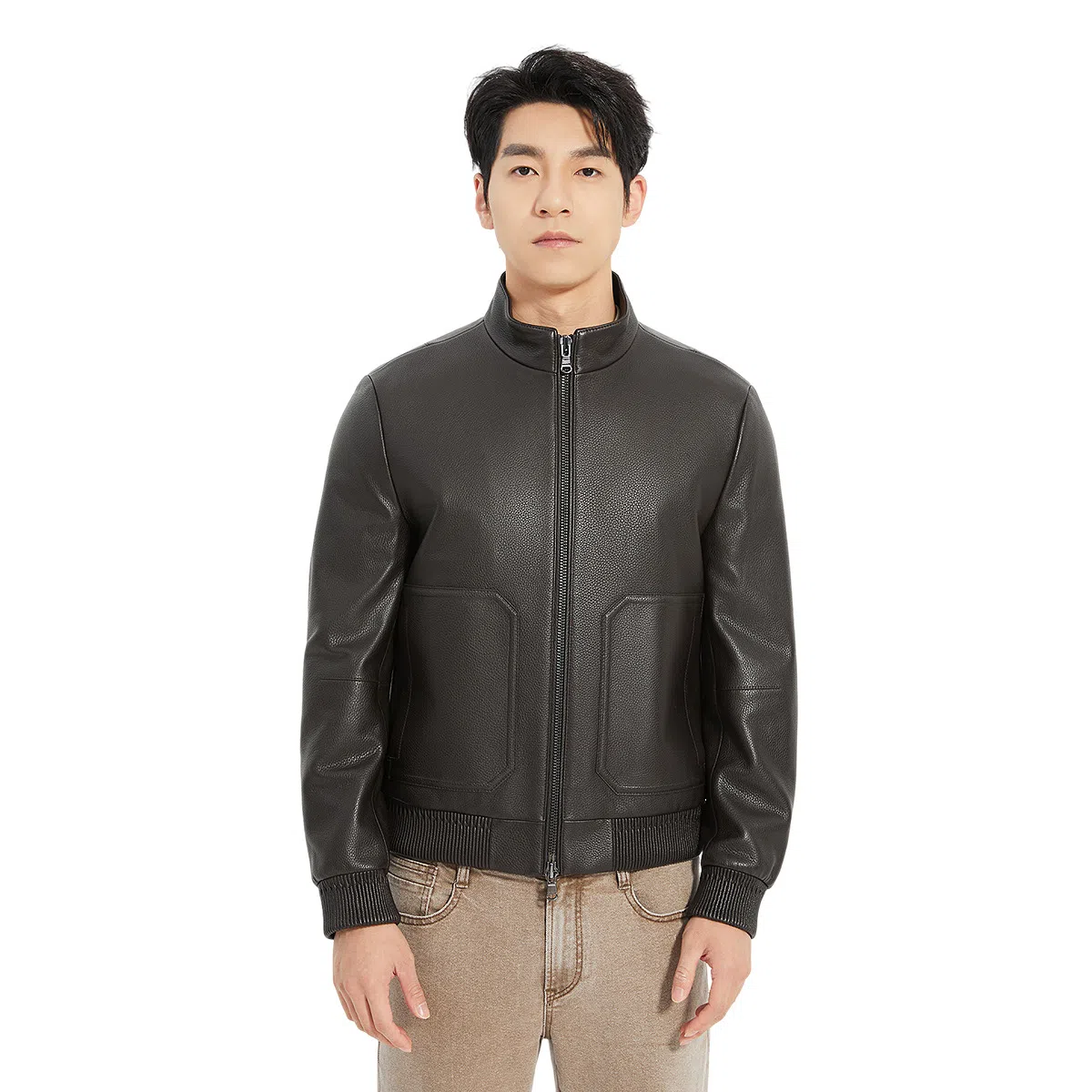 利郎 时尚都市立领短款口袋装饰质感百搭秋季皮衣 男款