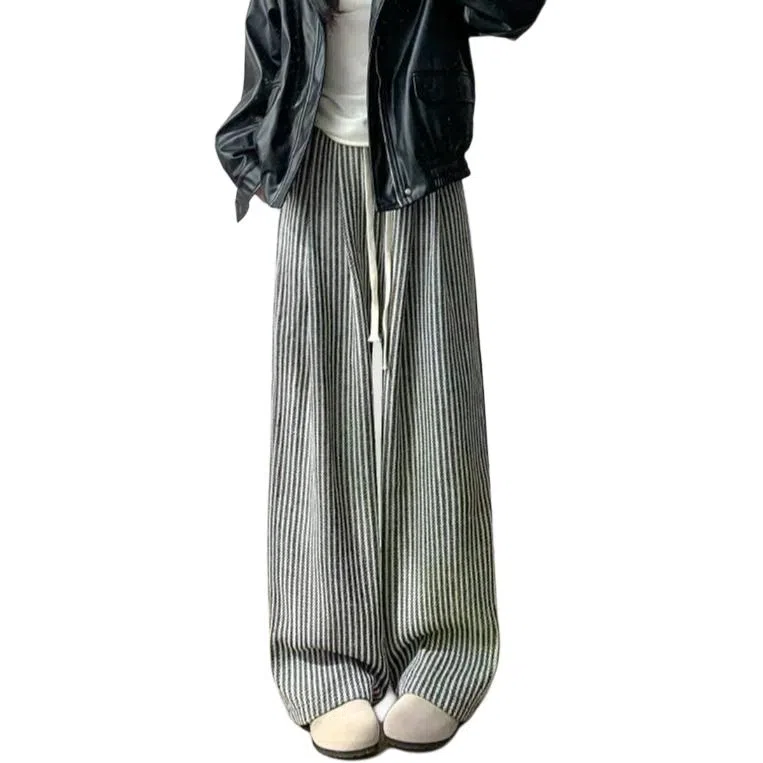 欧迪芬 阔腿裤复古宽松高腰休闲裤 女款