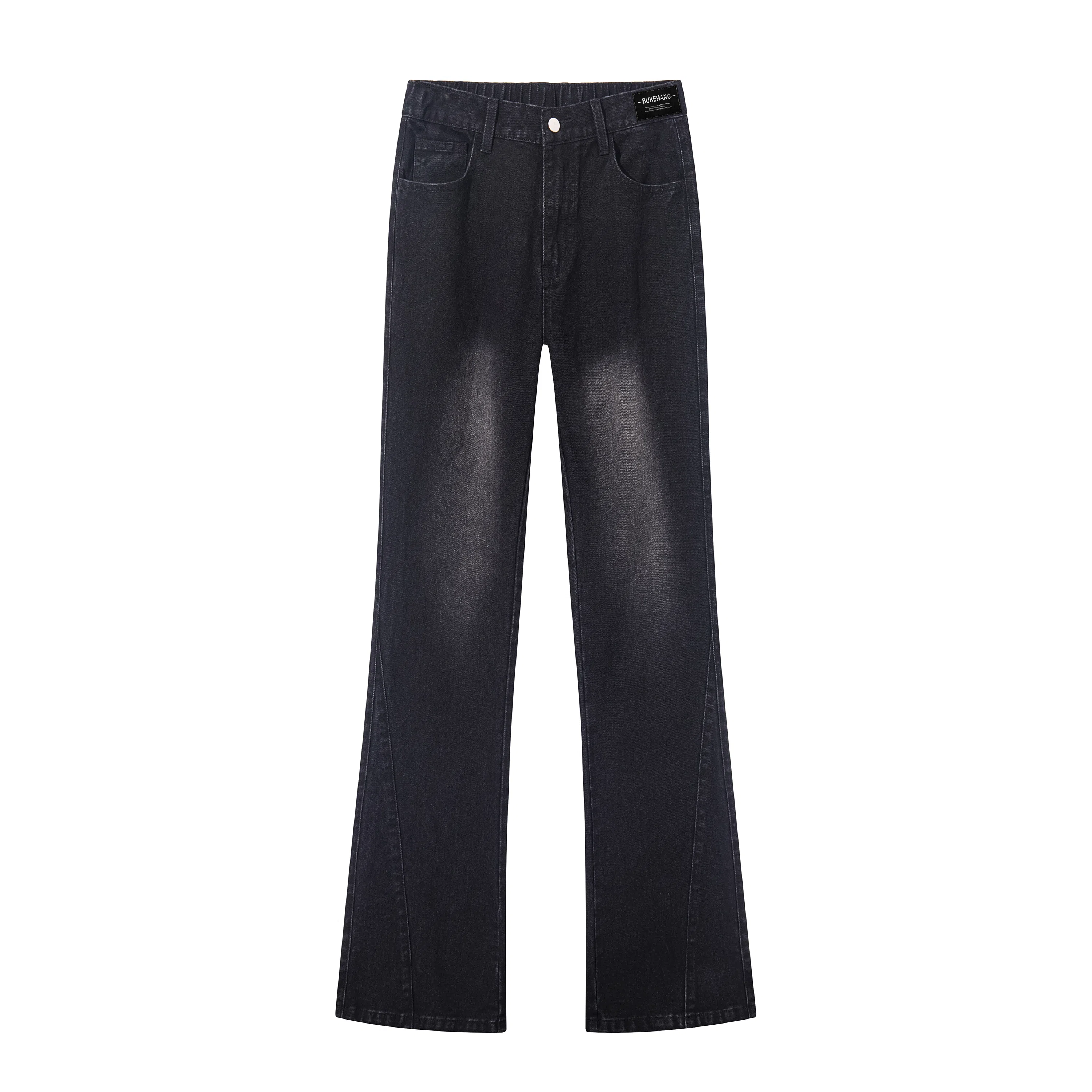 【拼接微喇显高显瘦】布客行 美式高街复古染水洗做旧亲肤柔软透气休闲百搭松紧腰长裤子废土风磨白直筒垂感阔腿修身牛仔裤 男女同款