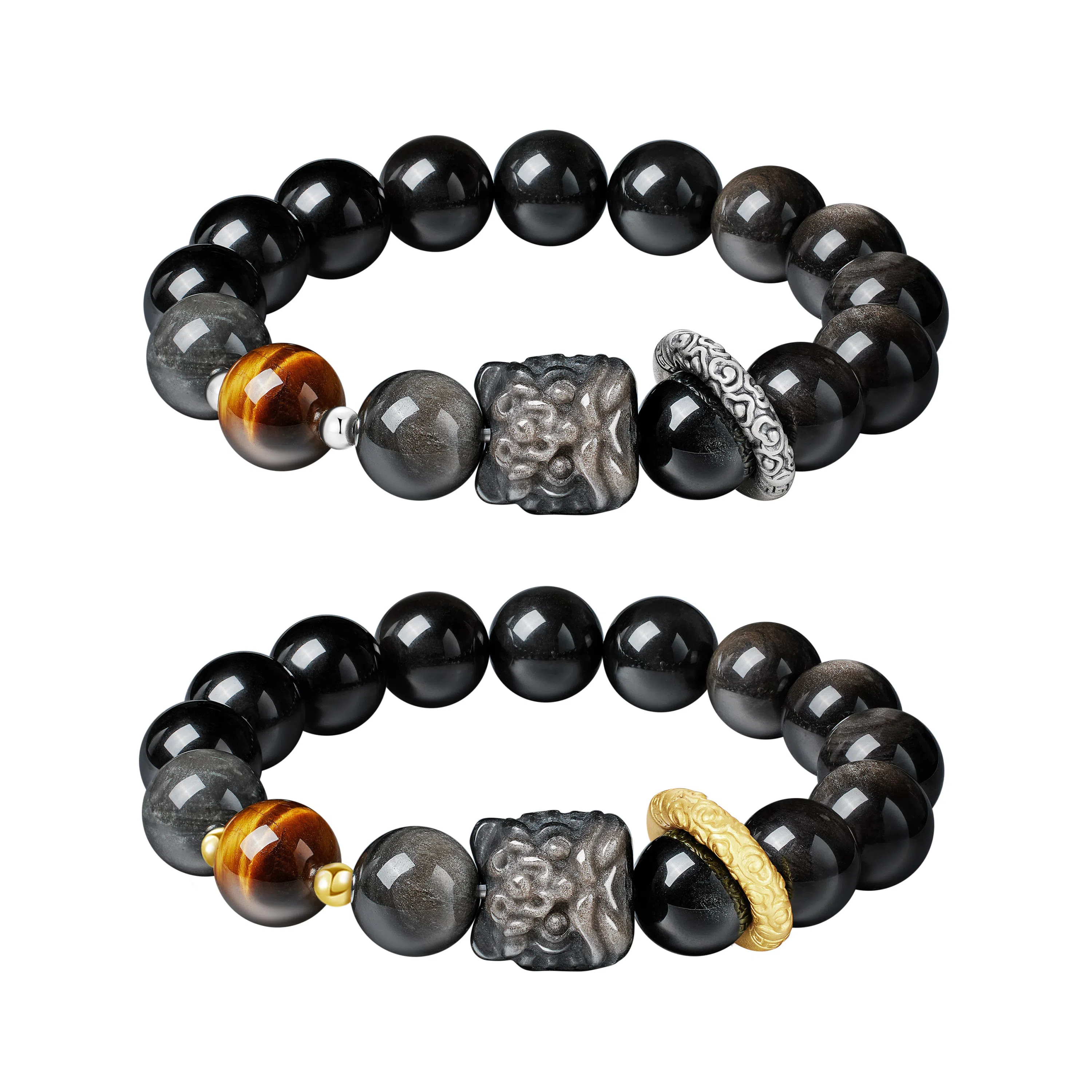 【999足银】 央创时尚 中国黄金 新中式祥瑞醒狮跑环单圈 八方来财 平安吉祥水逆散退 上岸转运旺事业#好运天然 黑曜石 手串 男女同款情侣款