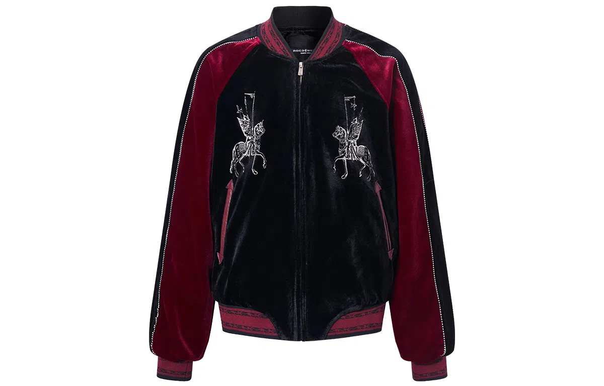 ROCAWEAR Vintage Velvet Embroidered Baseball Jacket