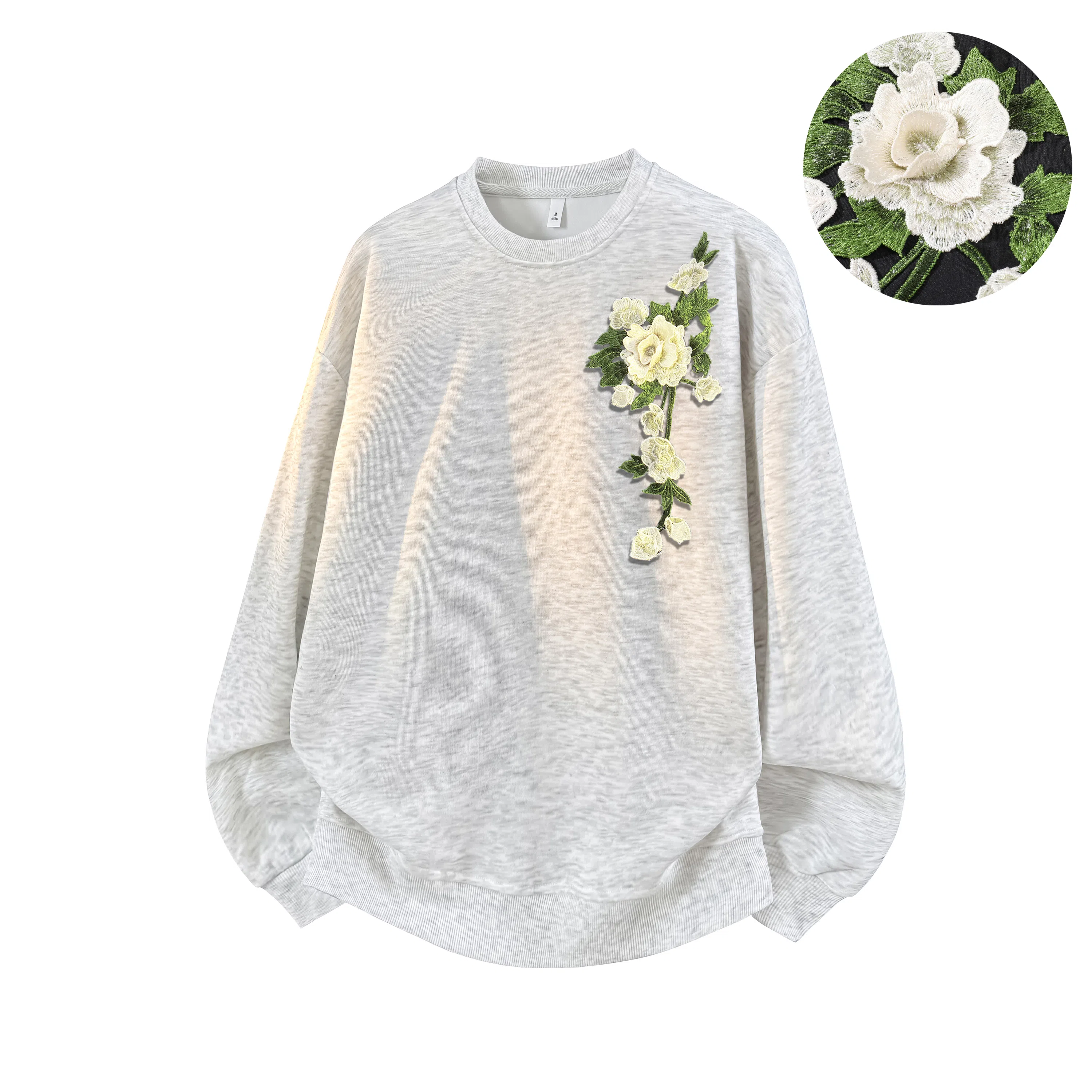 【3D立体浮雕万针刺绣】布客行 美式复古文艺风植物花卉工艺纯色基础简约百搭高级感高街潮流休闲舒适学院华棉重磅长袖卫衣 男女同款