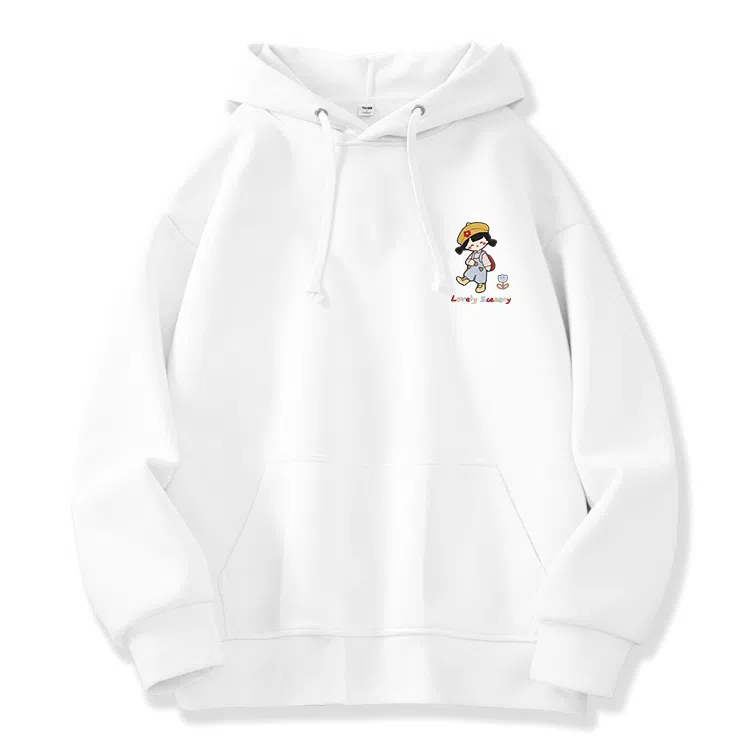 棉致 彩色线条小女孩潮流百搭简约时尚学院风柔软舒适松紧抽绳连帽长袖卫衣 女款