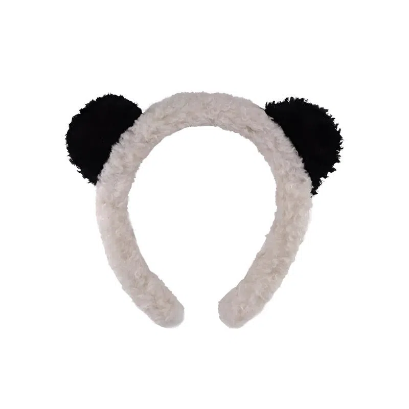 丹琴 可爱黑白熊猫 减龄高端洗脸卡通头箍萌物宽边发卡超萌绒绒发饰 毛绒 发箍 男女同款情侣款