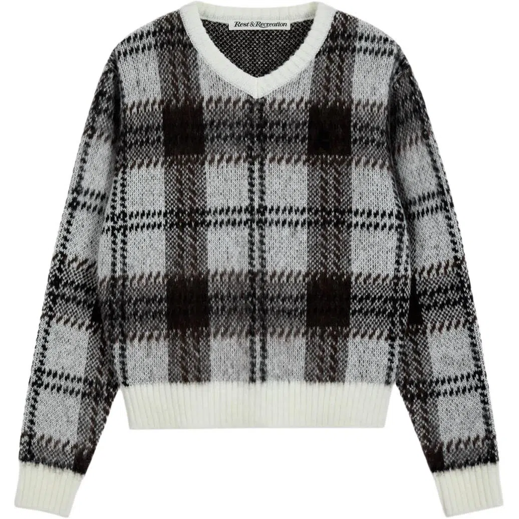 RestRecreation FW25 CHECK PATTERN HAIRY SWEATER V