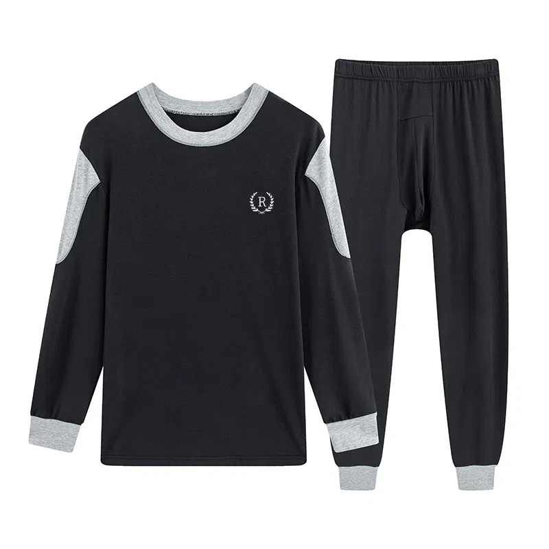 贴身领域 秋衣秋裤青少年纯棉全棉毛衫初中高中学生男士内衣保暖套装 男款