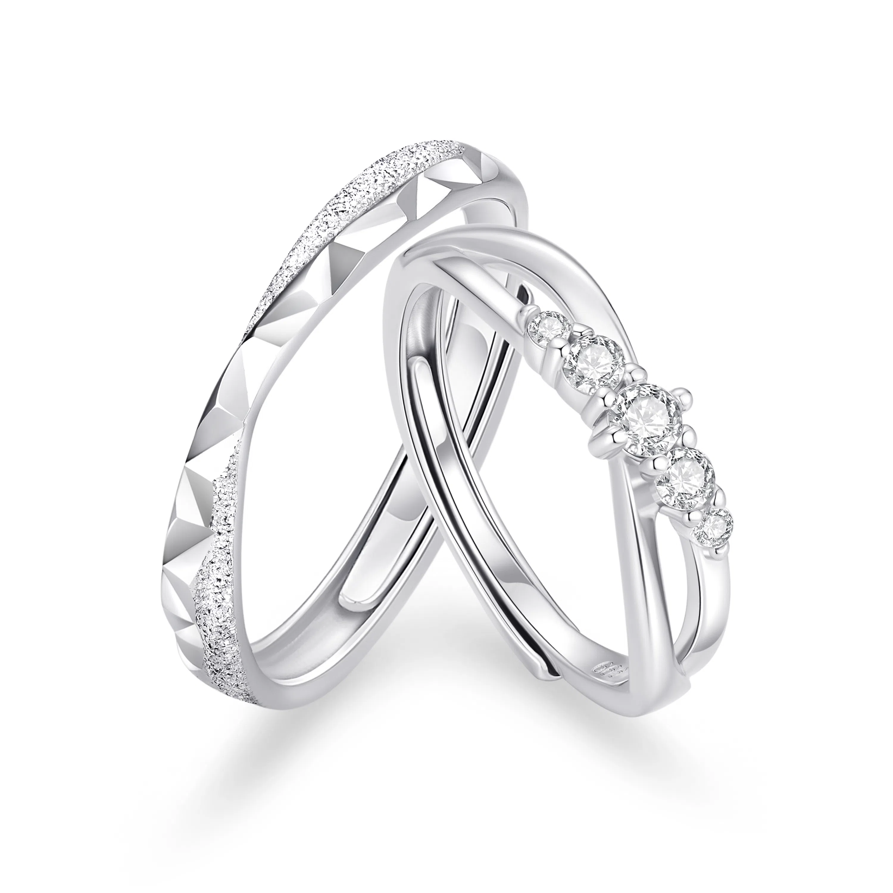 【999足银可刻字】 珍·尚银 中国黄金 永夜星河 真爱永恒 精致闪耀素圈对戒 钟爱久久 可调节 小众轻奢礼盒 纯银 戒指 男女同款情侣款