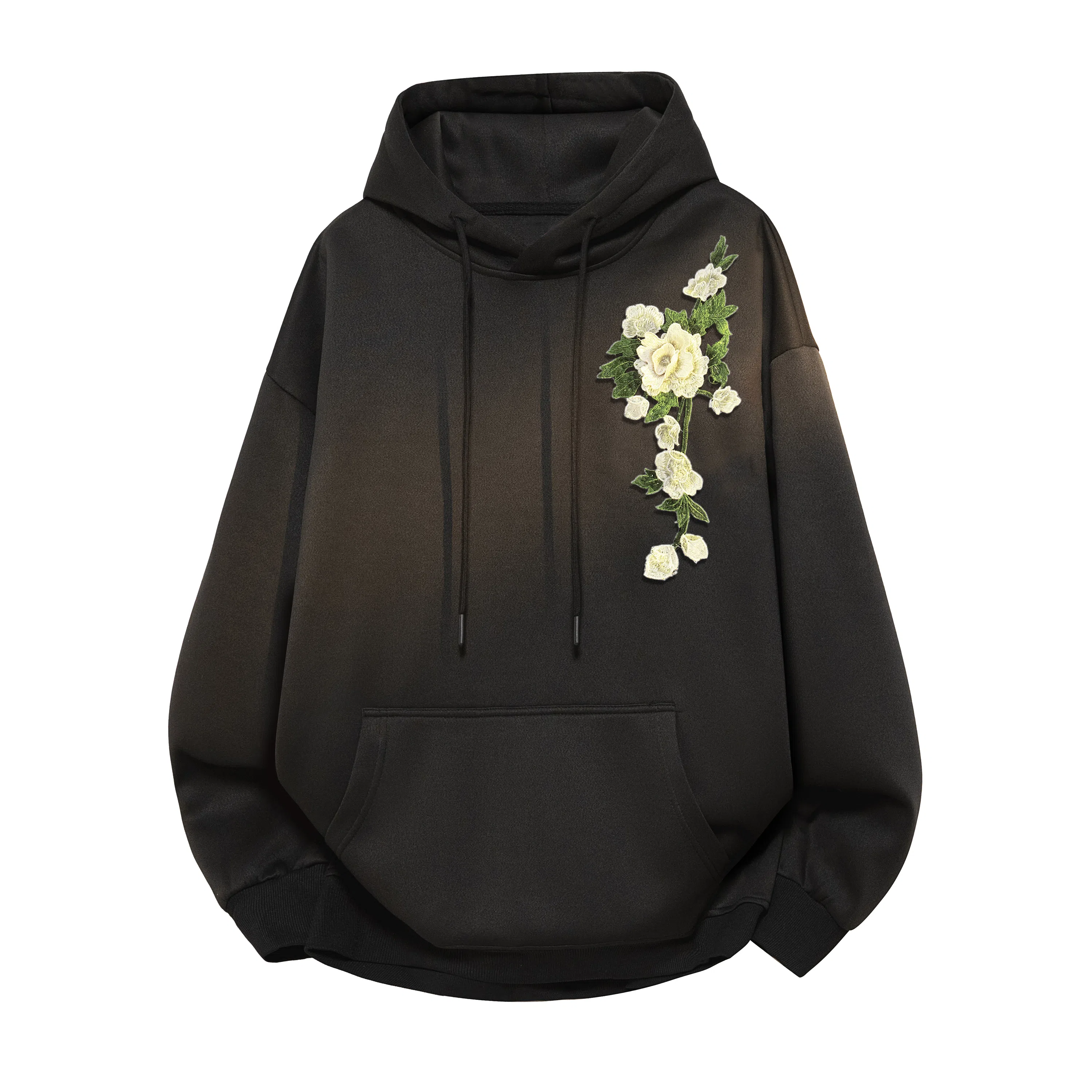 【万针刺绣3D立体浮雕】布客行 美式复古文艺风植物花卉工艺纯色基础简约百搭高级感高街潮流休闲舒适学院华棉重磅长袖卫衣 男女同款