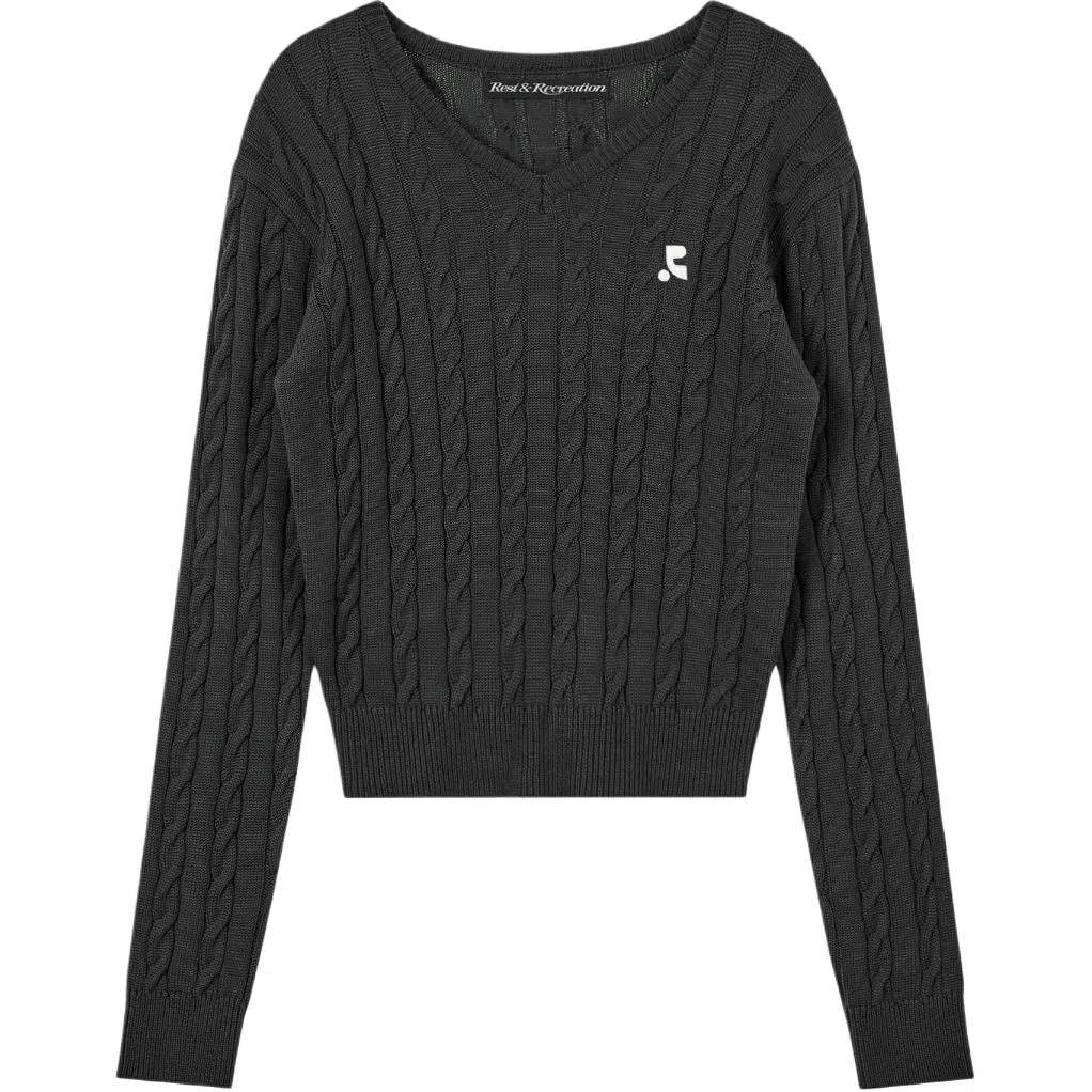 RestRecreation FW25 CABLE V-NECK KNIT TOP V