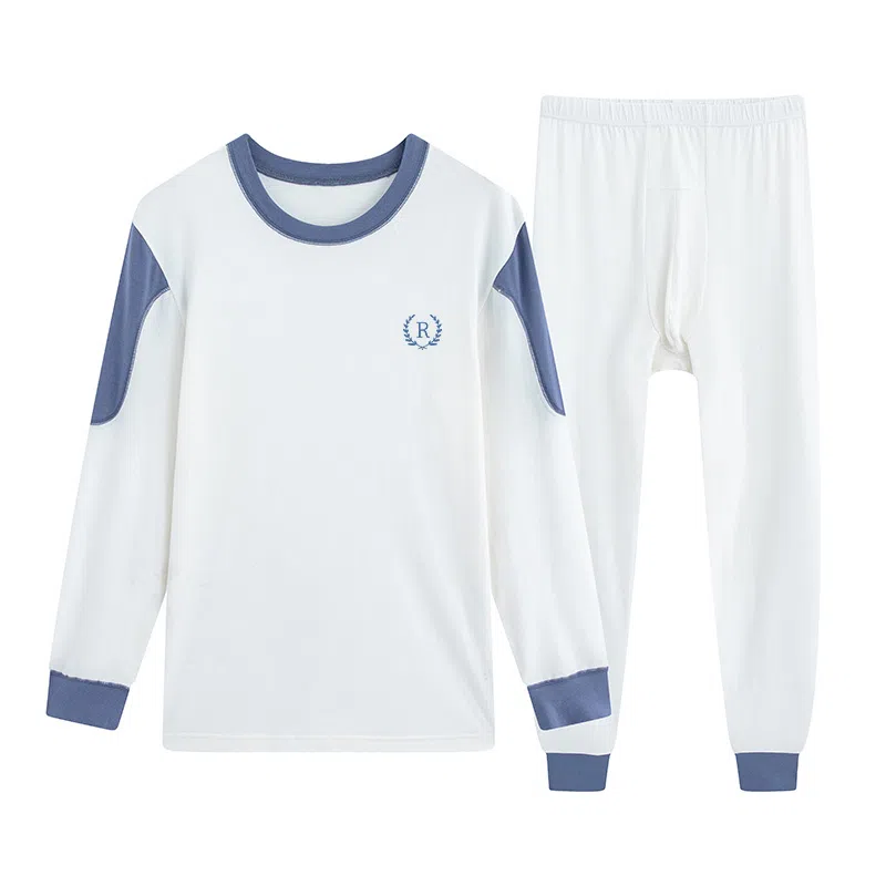 贴身领域 秋衣秋裤青少年纯棉全棉毛衫初中高中学生男士内衣保暖套装 男款