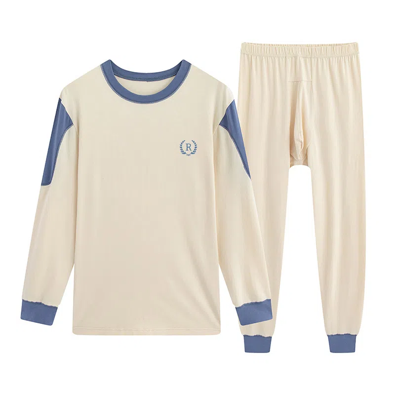 贴身领域 秋衣秋裤青少年纯棉全棉毛衫初中高中学生男士内衣保暖套装 男款