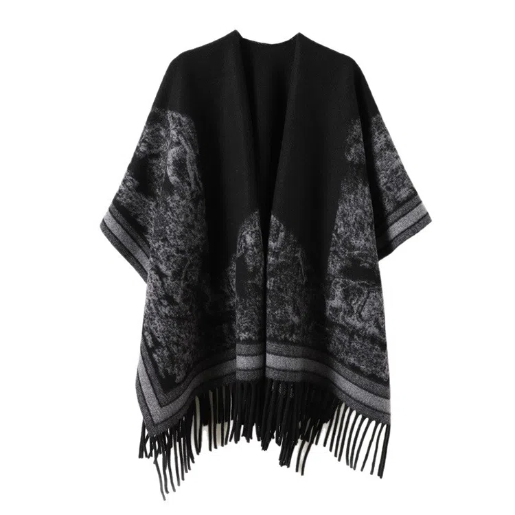 心水好物 民族风暗黑小众设计感斗篷保暖双面针织披风外搭 聚酯纤维 披肩 女款