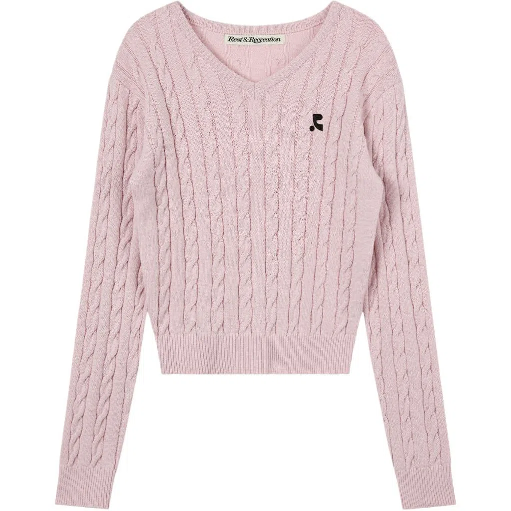 RestRecreation FW25 CABLE V-NECK KNIT TOP V