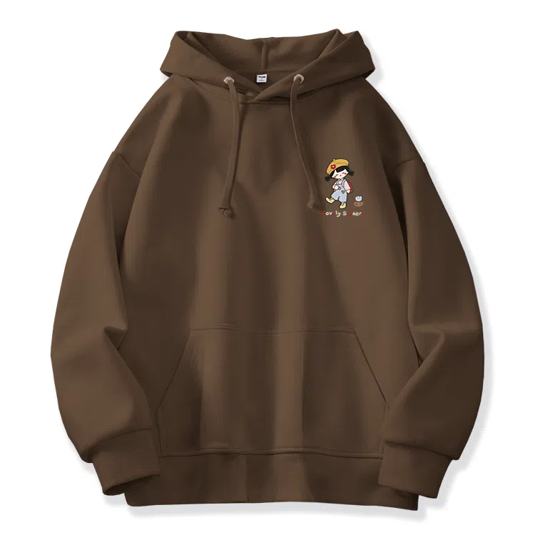 棉致 彩色线条小女孩潮流百搭简约时尚学院风柔软舒适松紧抽绳连帽长袖卫衣 女款