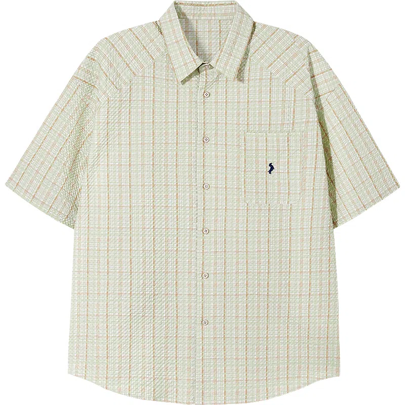 PSO Brand Bubble Yarn Plaid Embroidered Shirt