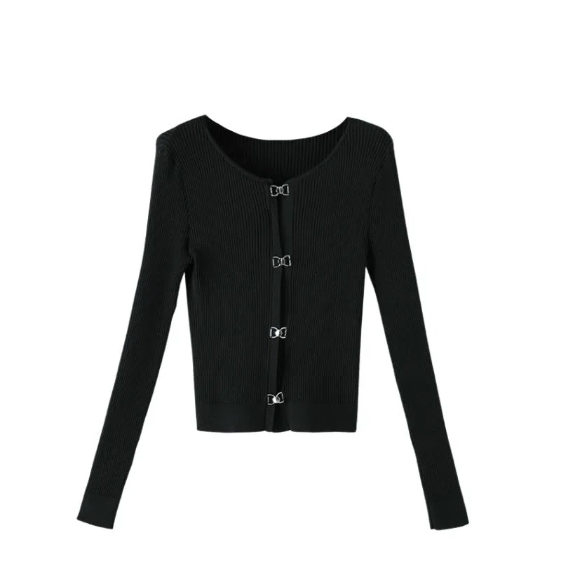 晚白 高弹弹力条纹减龄修身版型针织衫 女款