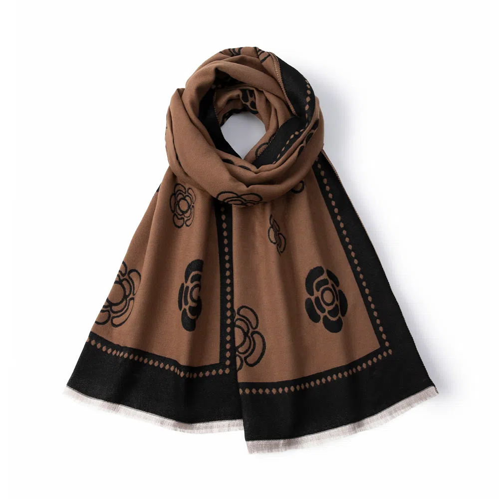 红豆 秋冬保暖山茶花小香风加厚 聚酯纤维 绒线围巾 男女同款情侣款