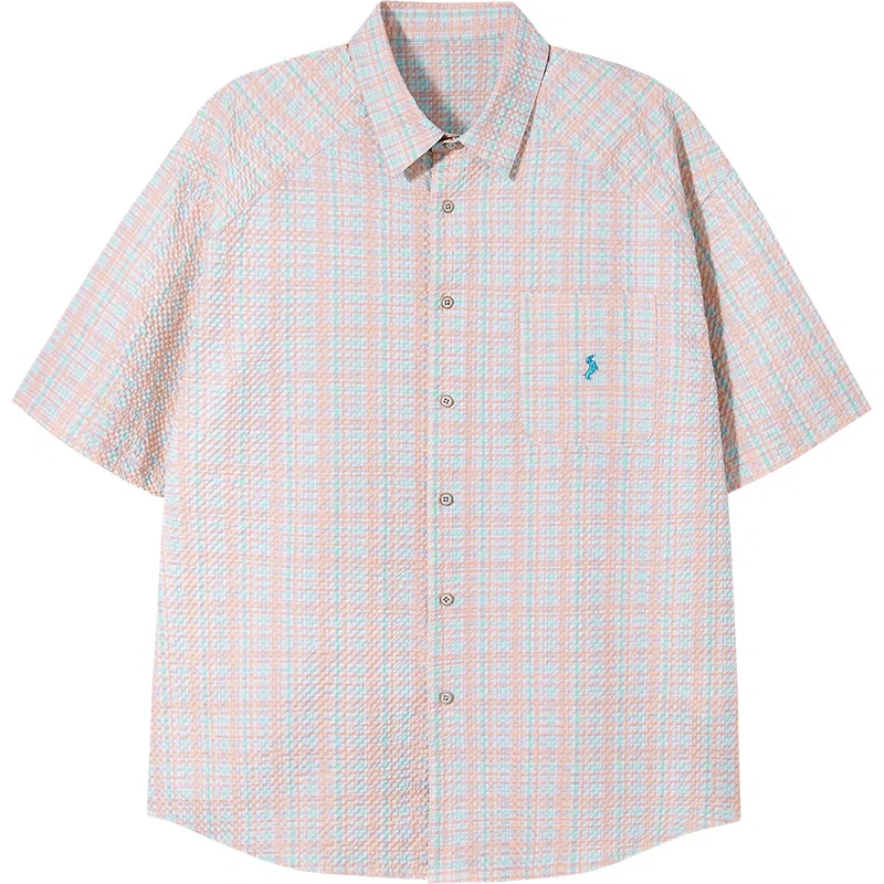 PSO Brand Bubble Yarn Plaid Embroidered Shirt