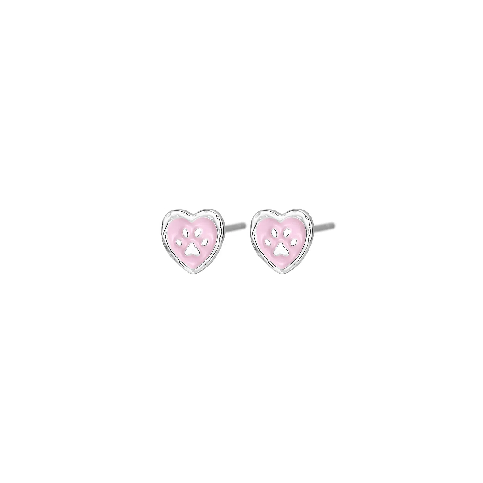 OWO Cute Heart Paw Earrings Silver Studs