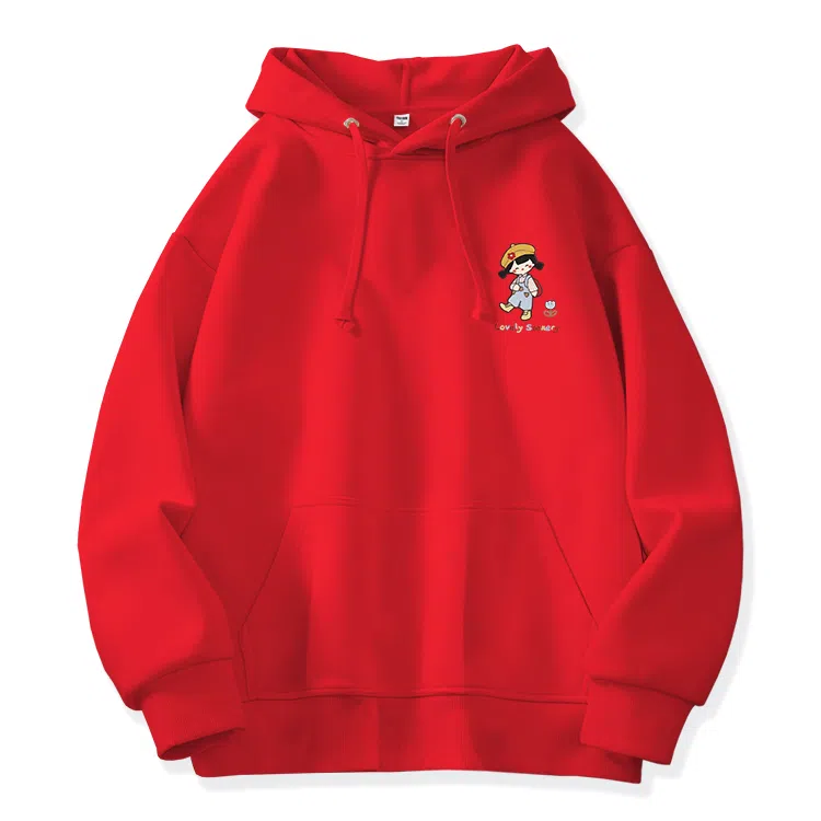 棉致 彩色线条小女孩潮流百搭简约时尚学院风柔软舒适松紧抽绳连帽长袖卫衣 女款