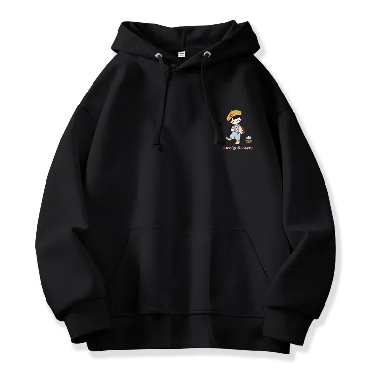 棉致 彩色线条小女孩潮流百搭简约时尚学院风柔软舒适松紧抽绳连帽长袖卫衣 女款