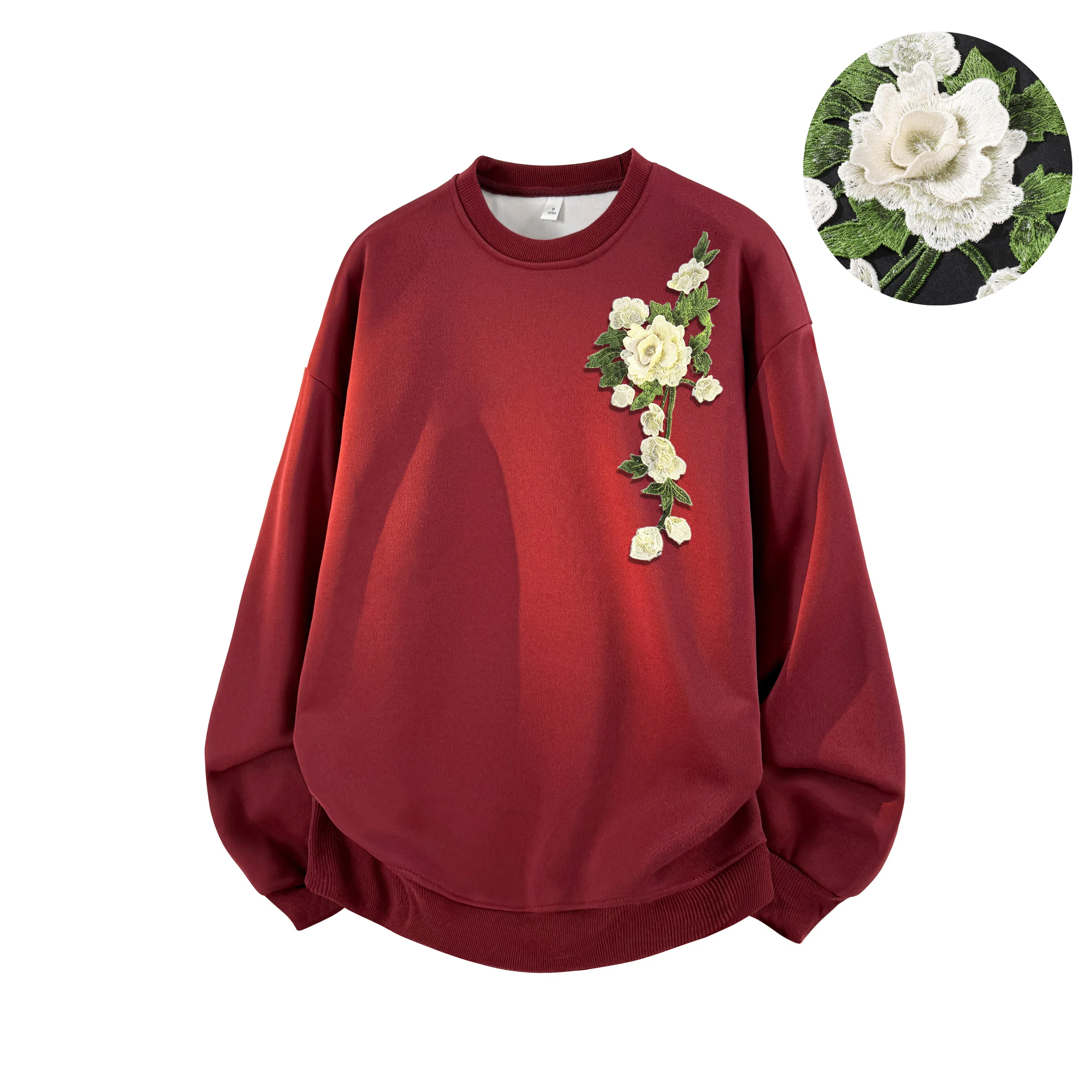 【3D立体浮雕万针刺绣】布客行 美式复古文艺风植物花卉工艺纯色基础简约百搭高级感高街潮流休闲舒适学院华棉重磅长袖卫衣 男女同款