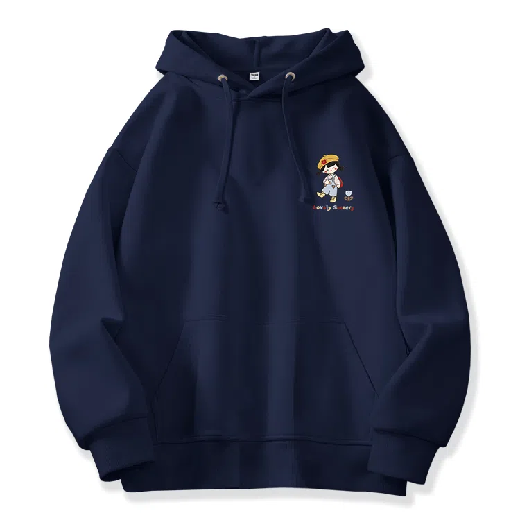 棉致 彩色线条小女孩潮流百搭简约时尚学院风柔软舒适松紧抽绳连帽长袖卫衣 女款