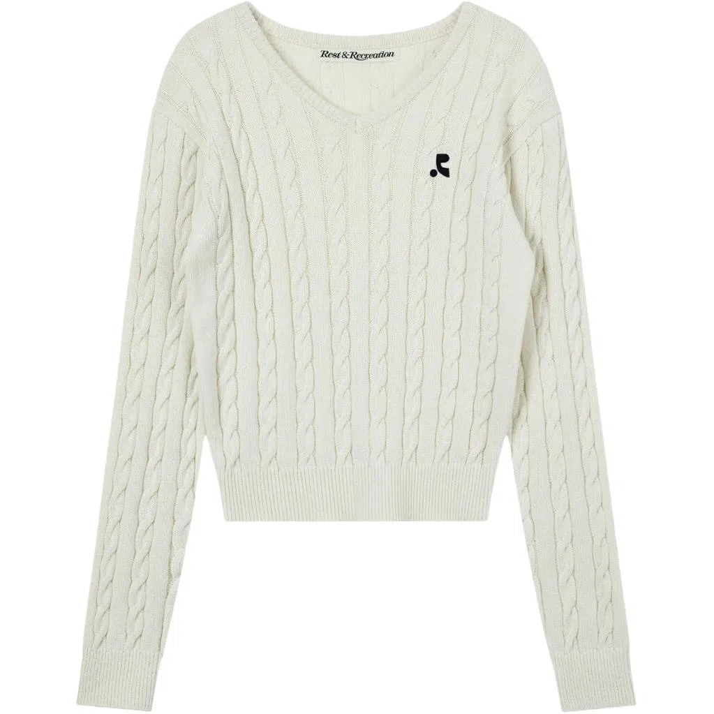 RestRecreation FW25 CABLE V-NECK KNIT TOP V