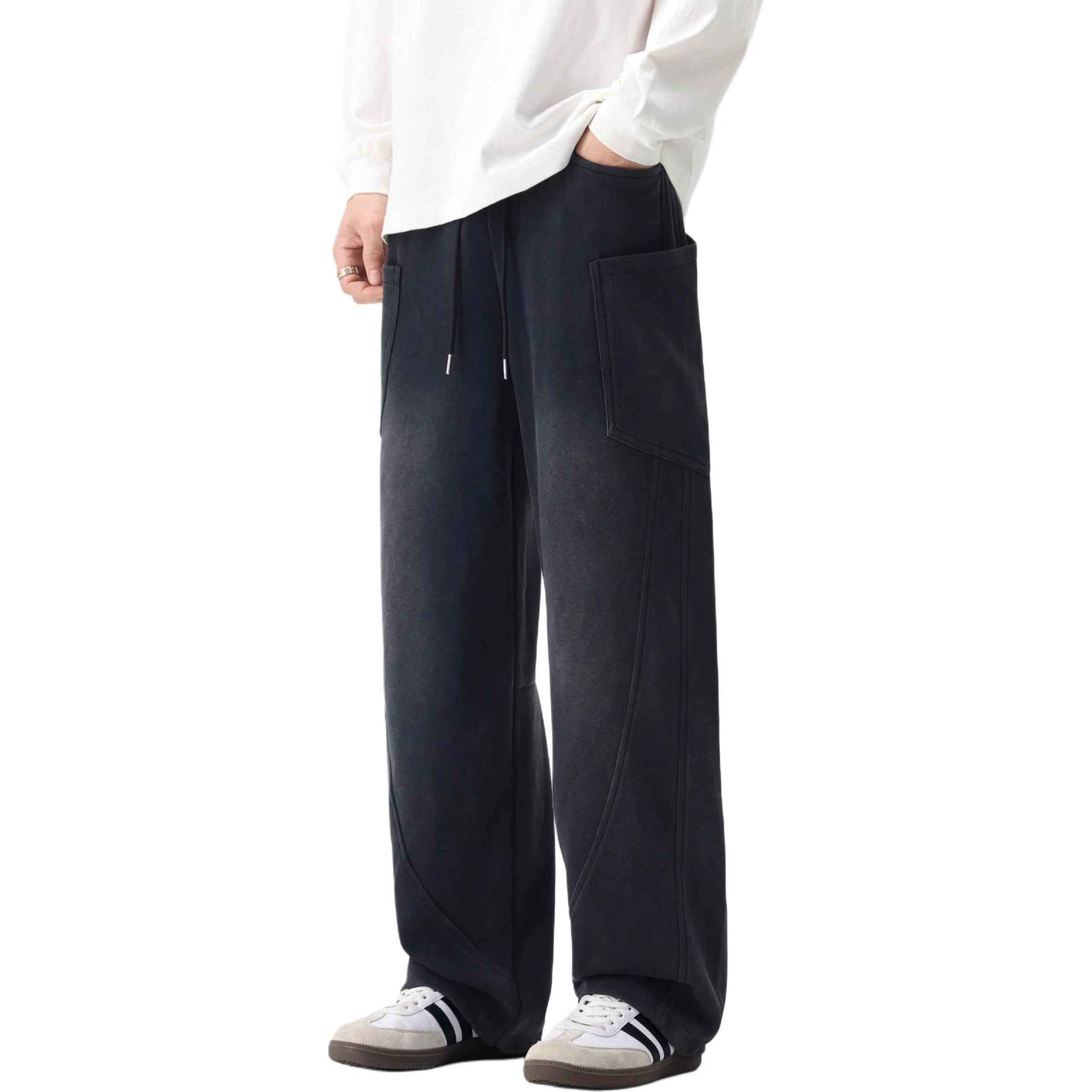 欧迪芬 复古高街基础款系带简约卫裤宽松直筒运动裤显高显瘦休闲裤 男女同款