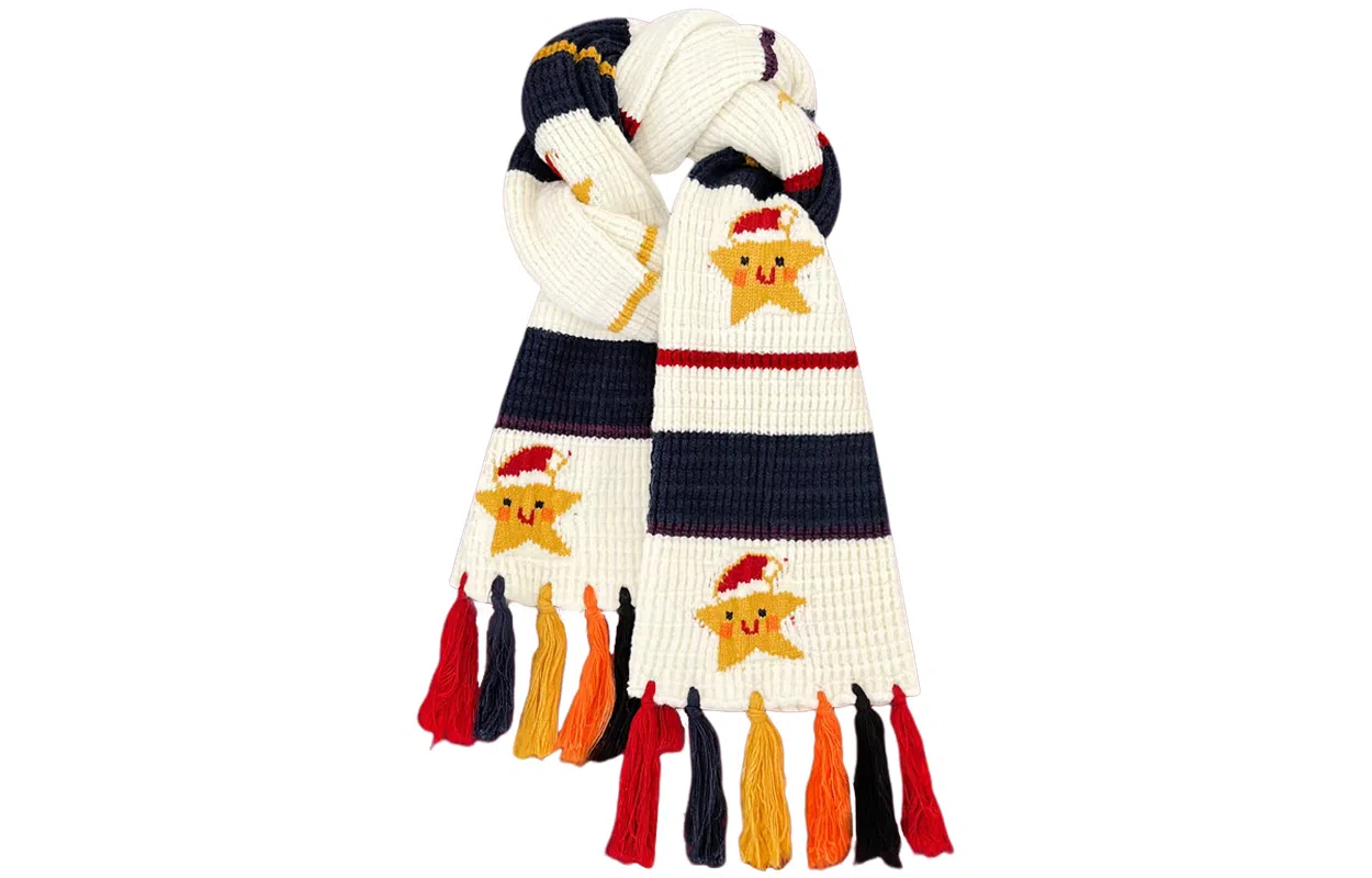 优幽兰 时尚潮流高级感彩色流苏针织冬季保暖百搭小众设计感撞色条纹学生可爱少女心穿搭 腈纶 绒线围巾 女款