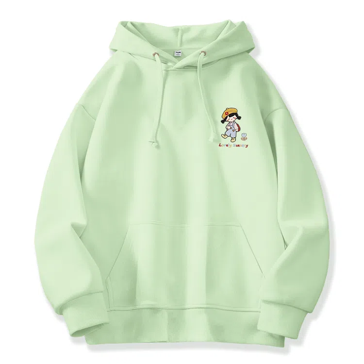 棉致 彩色线条小女孩潮流百搭简约时尚学院风柔软舒适松紧抽绳连帽长袖卫衣 女款