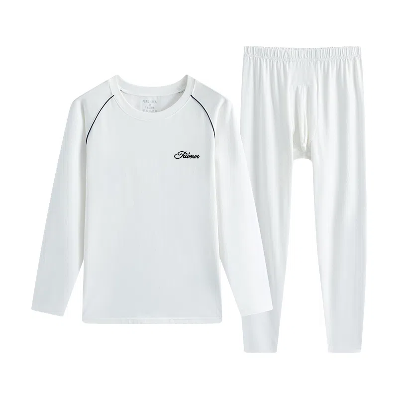 贴身领域 时尚可外穿秋衣秋裤青少年纯棉全棉毛衫初中高中学生男士内衣保暖套装 男款