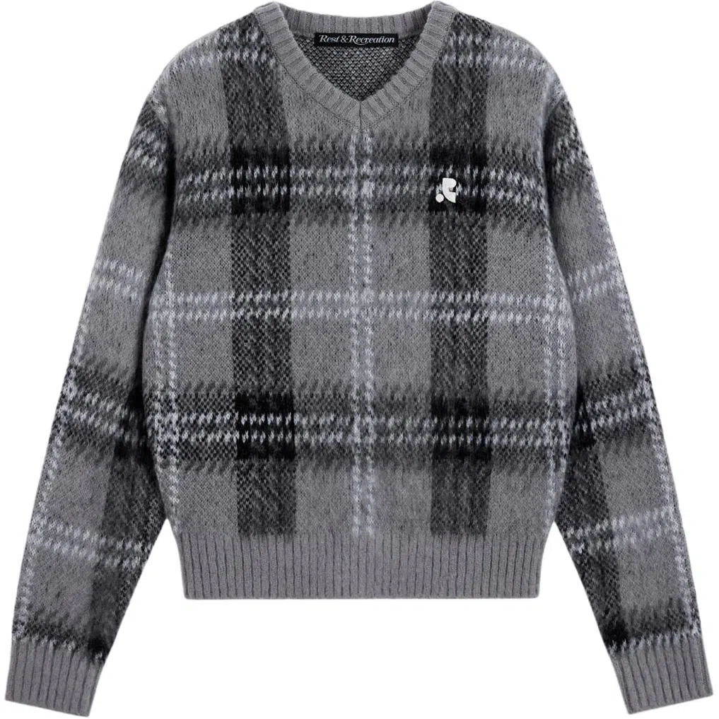 RestRecreation FW25 CHECK PATTERN HAIRY SWEATER V