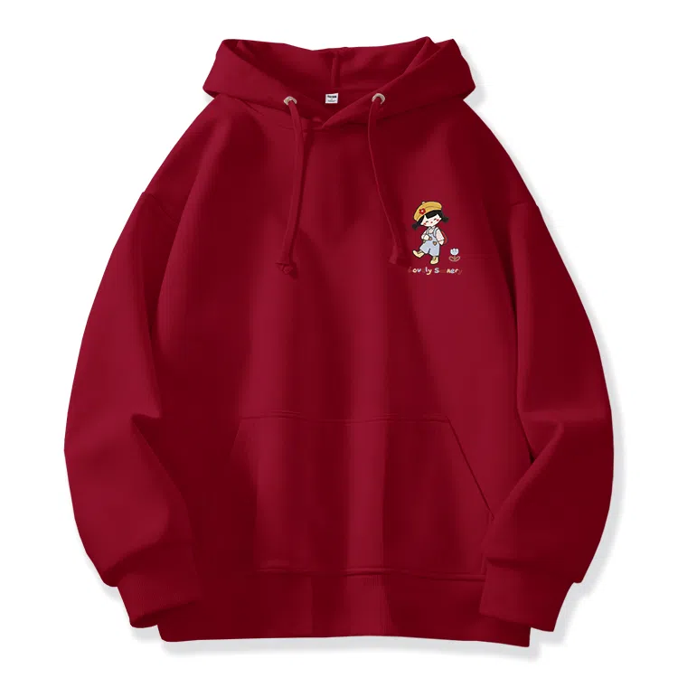 棉致 彩色线条小女孩潮流百搭简约时尚学院风柔软舒适松紧抽绳连帽长袖卫衣 女款