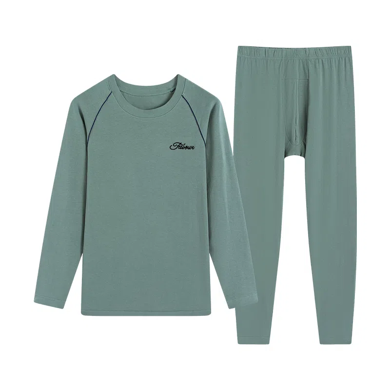 贴身领域 时尚可外穿秋衣秋裤青少年纯棉全棉毛衫初中高中学生男士内衣保暖套装 男款