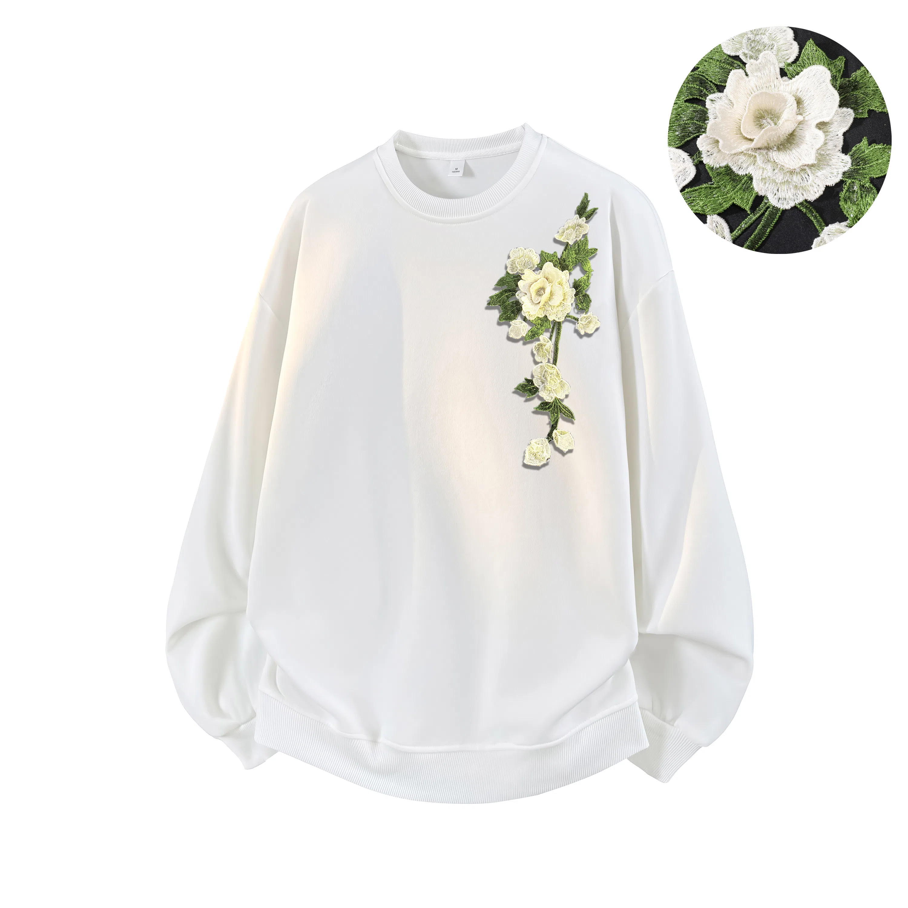 【3D立体浮雕万针刺绣】布客行 美式复古文艺风植物花卉工艺纯色基础简约百搭高级感高街潮流休闲舒适学院华棉重磅长袖卫衣 男女同款