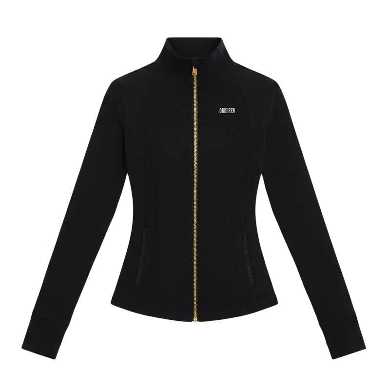 欧迪芬 立领修身显瘦时尚百搭立体剪裁纯色外套塑形户外运动瑜伽健身拉链训练速干骑行上衣塑身衣 女款