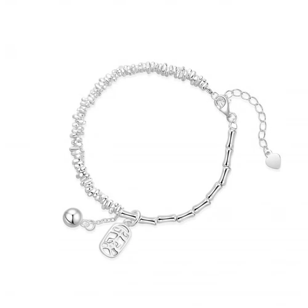 【S925纯银 节节高升】 七七银饰 碎银竹节 新中式岁岁平安 福气胜意竹节 轻奢小众精致高级设计手饰 通勤百搭 好运  银 手链 女款