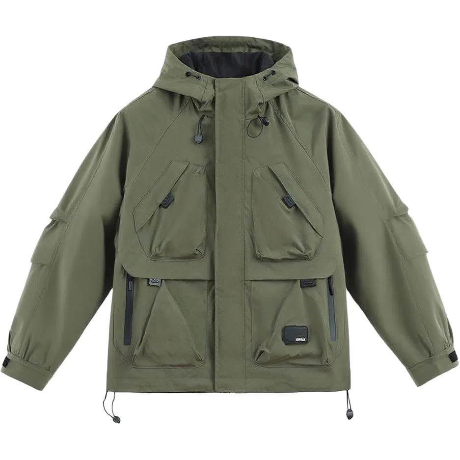 棉致 多口袋机能插肩复古连帽拉链开衫抽绳时尚百搭防风舒适工装外套通勤休闲宽松夹克 男女同款