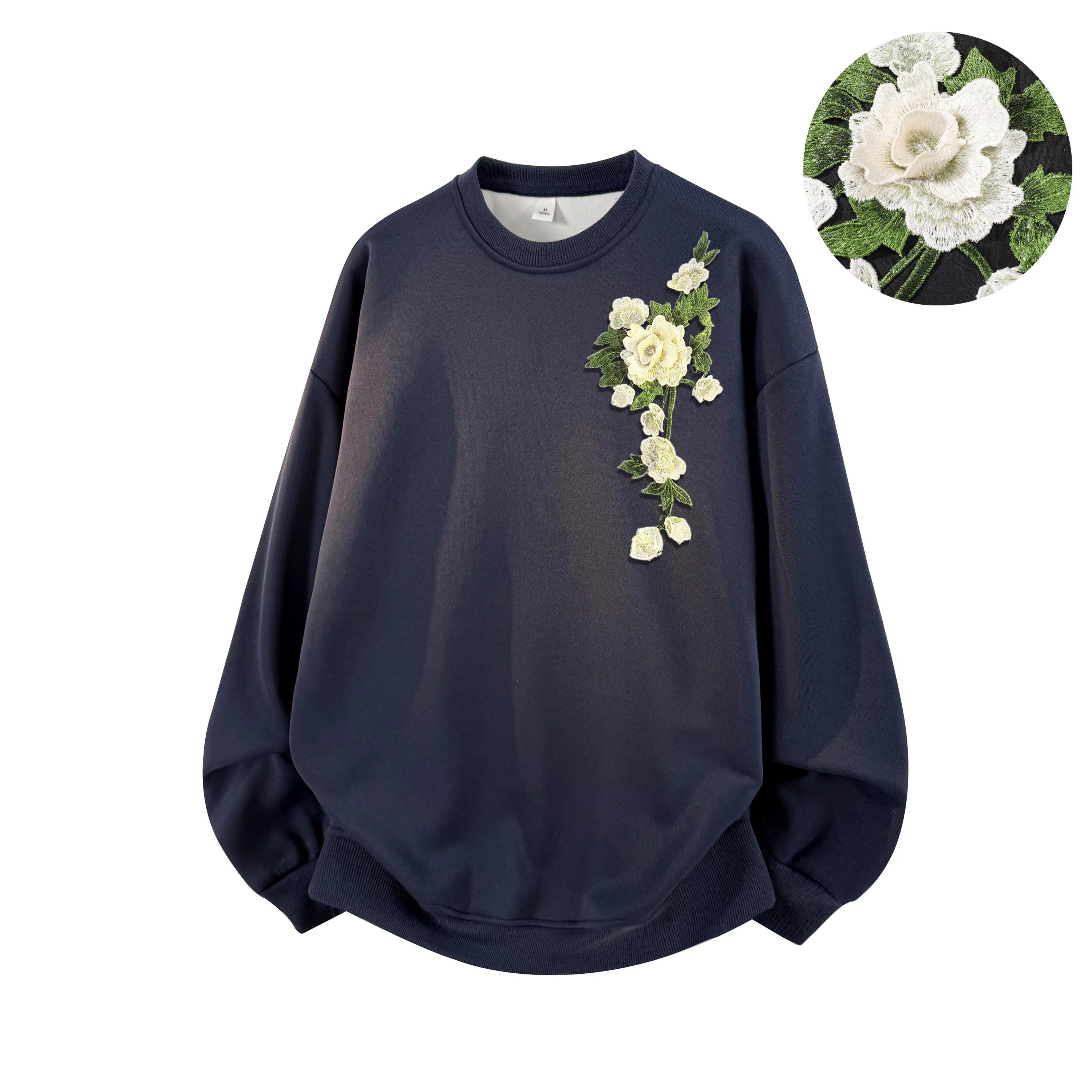 【3D立体浮雕万针刺绣】布客行 美式复古文艺风植物花卉工艺纯色基础简约百搭高级感高街潮流休闲舒适学院华棉重磅长袖卫衣 男女同款