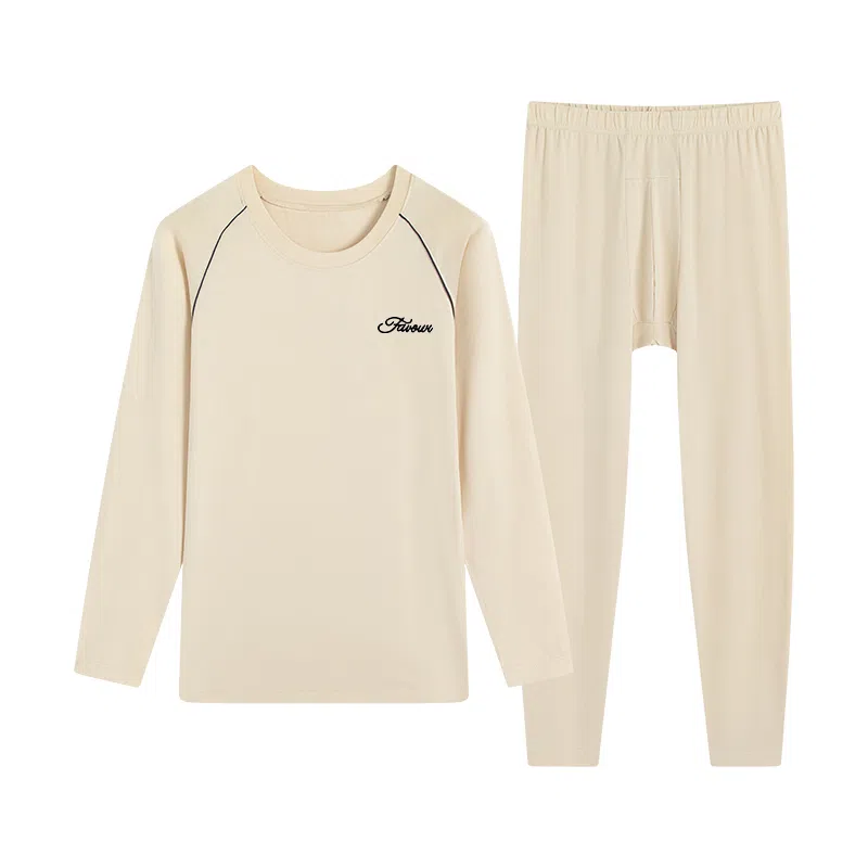 贴身领域 时尚可外穿秋衣秋裤青少年纯棉全棉毛衫初中高中学生男士内衣保暖套装 男款