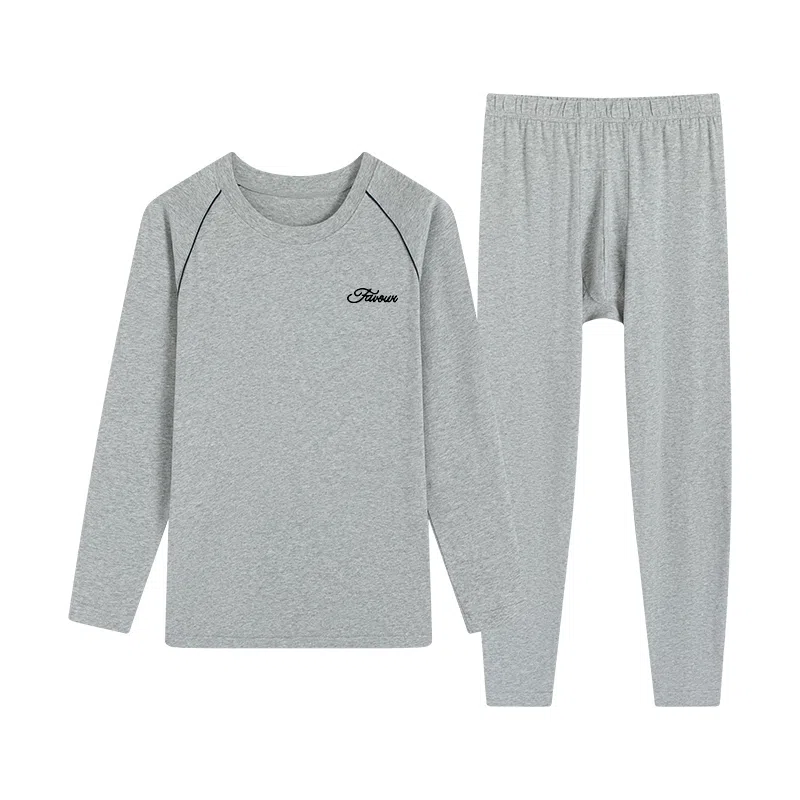 贴身领域 时尚可外穿秋衣秋裤青少年纯棉全棉毛衫初中高中学生男士内衣保暖套装 男款