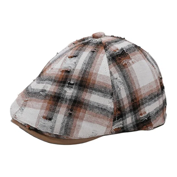 山一丸 韩版破洞复古做旧秋冬港风休闲文艺画家 聚酯纤维 贝雷帽 女款